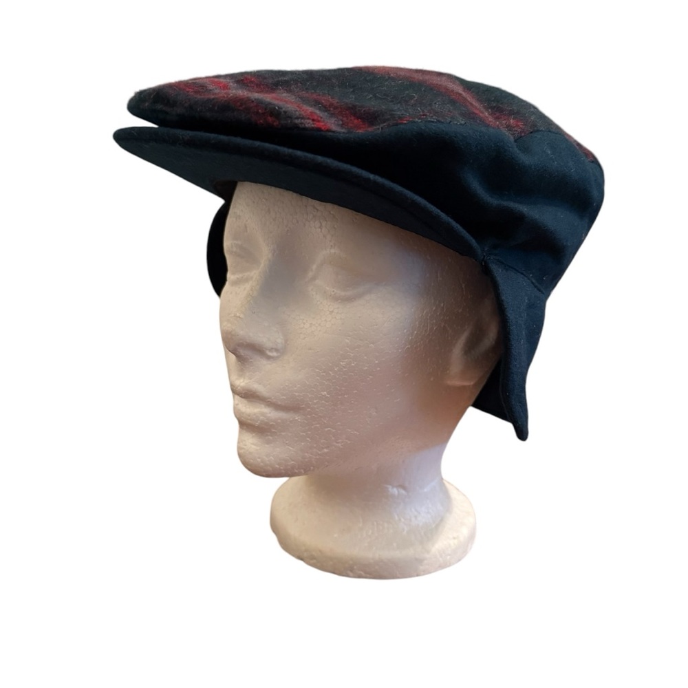 Men’s Tartan Plaid Flat Cap Wool Blend Ear Flap Red Green Fall Winter Vintage